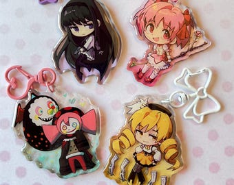 PMMM Madoka Magica acrylic epoxy 2'5 inch keychain charm | Madoka Homura Mommy Charlotte Bebe