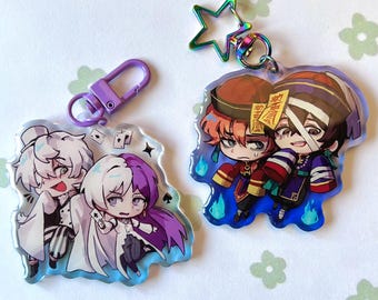 BSD Bungou stray dogs Epoxy Keychains Acrylic: Nikolai Sigma, Soukoku Dazai Chuuya Jiangshi costume version