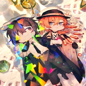 BSD Bungou stray dogs Glitter Keychains Acrylic: Osamu Dazai, Nakahara Chuuya, Atsushi Nakajima, Akutagawa, Fyodor, Nikolai, Ranpoe, Soukoku