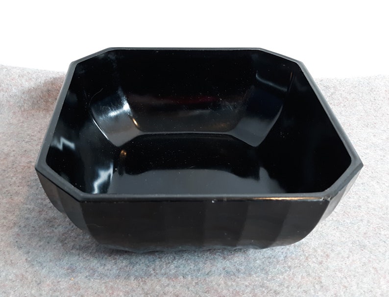 Black Depression Glass Square Bowl With Starburst Bottom, Black Glass