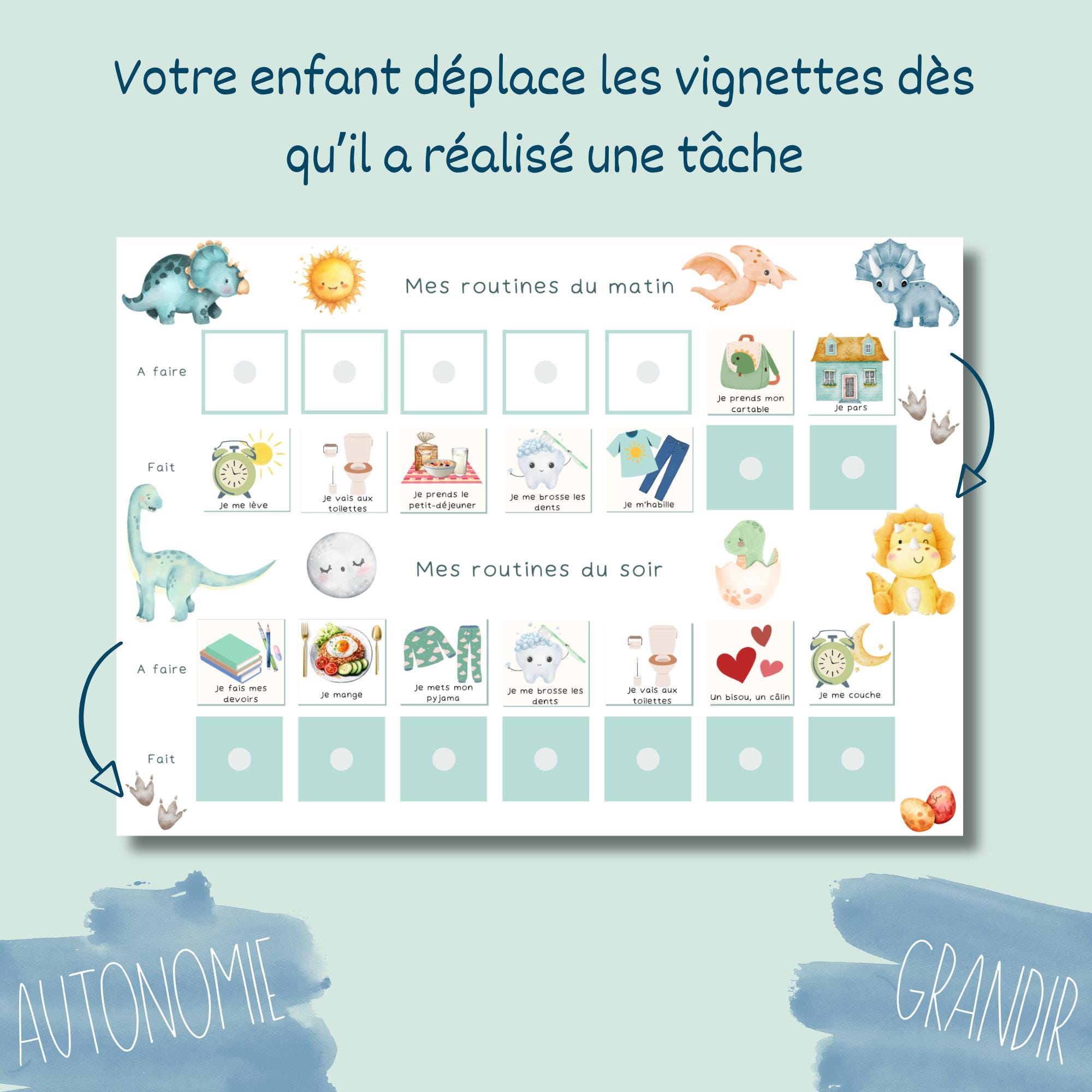 Routine enfant matin et soir dinosaure à imprimer – Tableau ludique ...