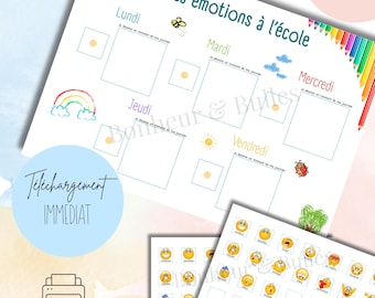 Emotions chart for children at school | Educational weekly emotions and days | Emotion management activity for preschool and primary school children