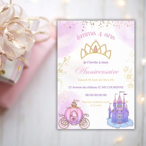 Invitation anniversaire princesse à imprimer – PDF personnalisé fille – Fête féerique – Carte digitale à télécharger