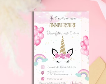 Invitation anniversaire Licorne - PDF à télécharger - Modifiable et personnalisable