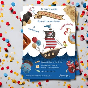 Invitation anniversaire pirate - carte invitation PDF à imprimer - Faire part enfant à modifier et personnaliser - Fichier à télécharger