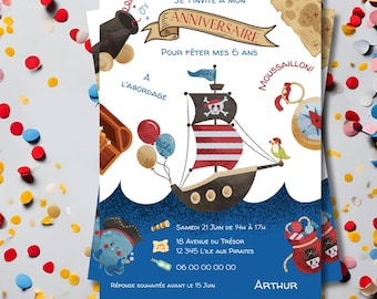 Invitation anniversaire pirate - carte invitation PDF à imprimer - Faire part enfant à modifier et personnaliser - Fichier à télécharger
