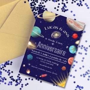 Invitation Anniversaire Espace | Carte à imprimer personnalisable | Thème Astronaute, Planètes & Fusée | PDF Digital