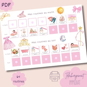 Princess Child Routine Chart - Morning and Evening to Print - Fun Organization - Downloadable PDF