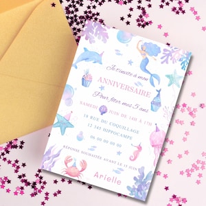 Carte invitation anniversaire thème sirène - PDF à personnaliser et imprimer - faire-part anniversaire