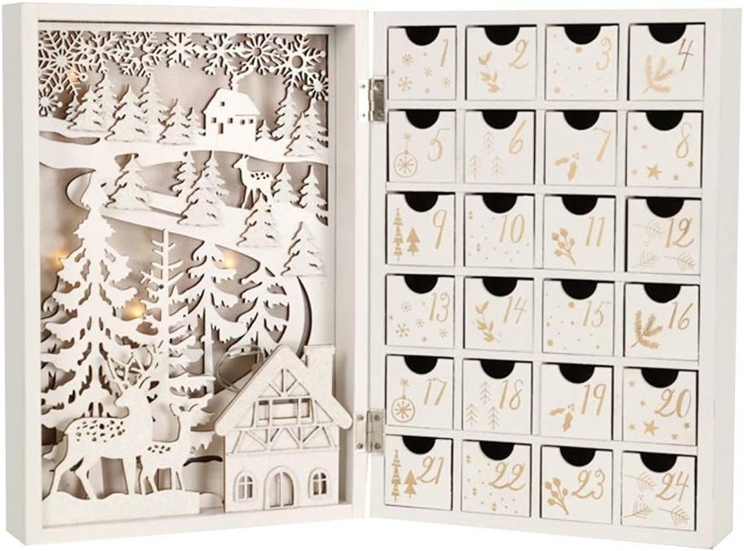 Wooden Advent Calendar Book With 24 Drawers Christmas Reusable Etsy