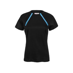 Women&#39;s Chest Port Access Infusion Shirt - ComfyChemo® - Short Sleeve Black with Blue Zippers