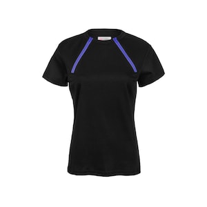 Women&#39;s Chest Port Access Infusion Shirt - ComfyChemo® - Short Sleeve Black with Purple Zippers