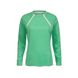 Women&#39;s Chest Port Access Infusion Shirt - ComfyChemo® - Long Sleeve Aqua Green