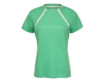 Women's Chest Port Access Infusion Shirt - ComfyChemo® - Short Sleeve Aqua Green