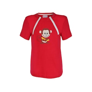 Youth Chest Port Access ComfyChemo® Shirt - Monkey Short Sleeve Red