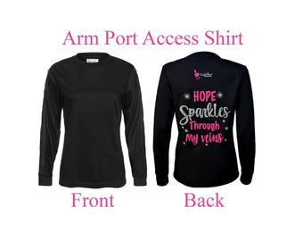 Women's Arm Port Access Infusion Shirt: Two-Way Zipper, ComfyChemo® Hope Sparkles Design on Back