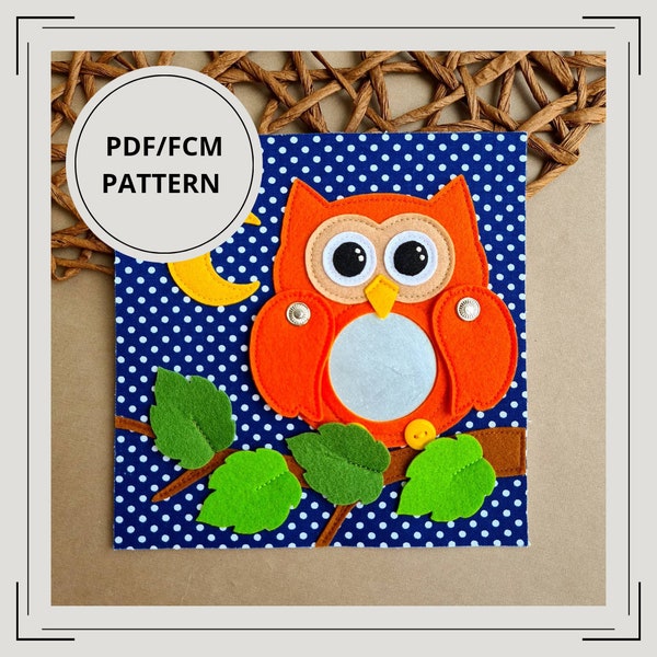 Quiet Book PDF Template,Owl on a branch , PDF Page Template and Manual, Felt Notebook Template