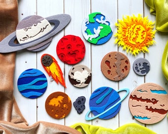 Planets of the Solar System, Laser Cut Details,MONTESSORI TOY, Gluing Pattern for Felt Board, Felt Game Set for Boys and Girls,Silent Book