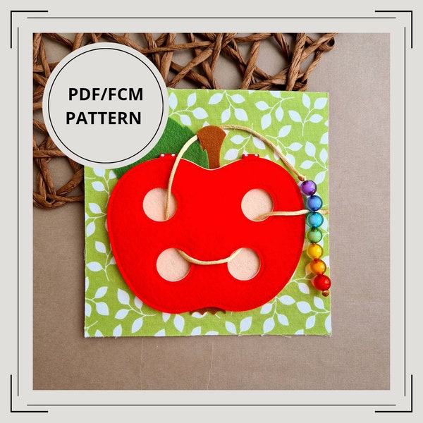 Page Pattern Apple lacing for kids PDF  & Tutorial,Felt activity book pattern, Quiet Book Pattern PDF