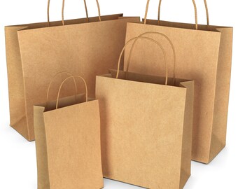 Brown 25x Kraft Paper Carrier Handle Bag Grocery Shopping Takeaway Gift 14x11x5" 