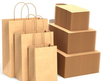 BAGKRAFT Brown Paper Bags with Handles Mixed Size | 100% Recyclable Kraft Paper (30)