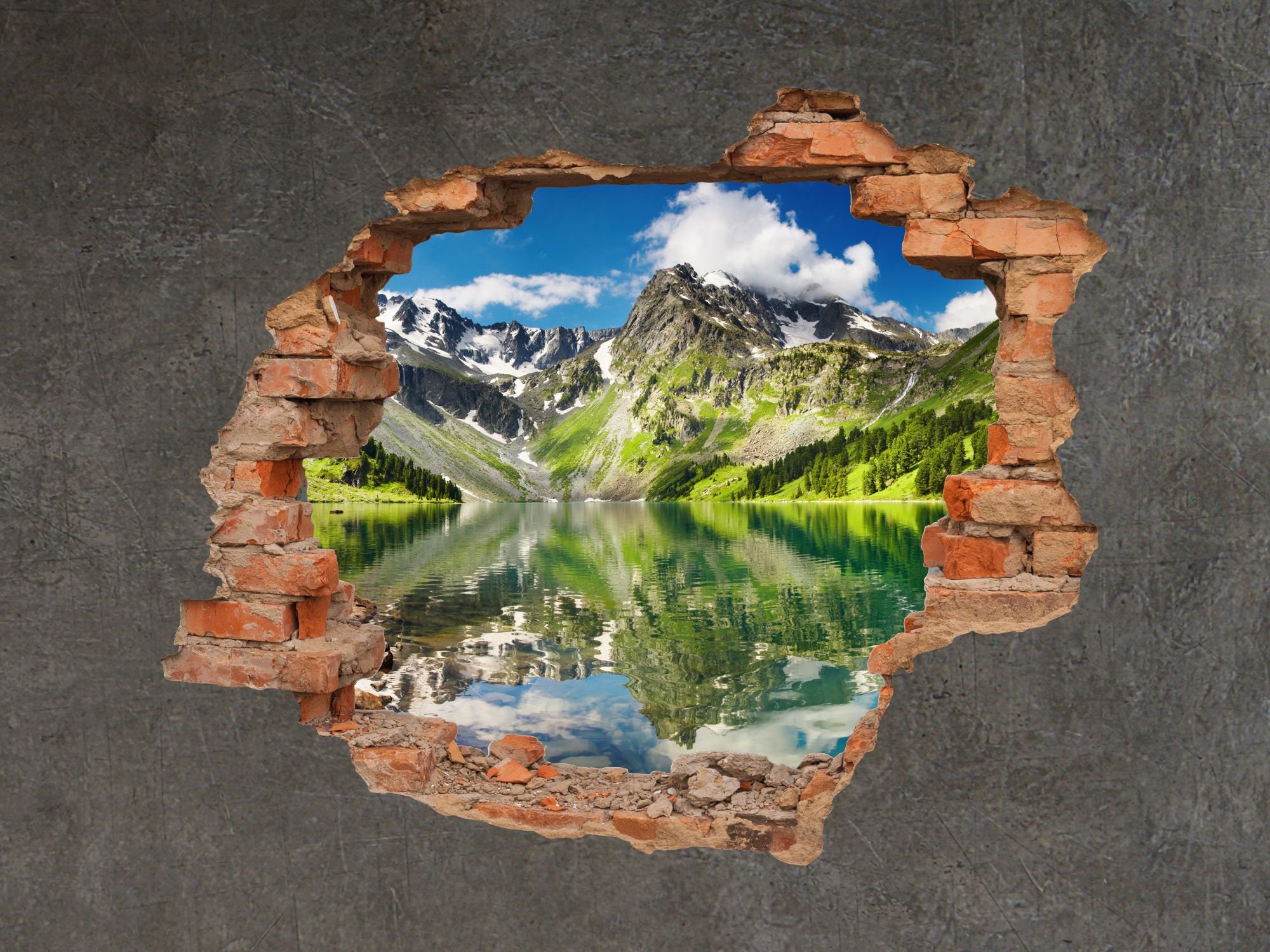 Lake Mountain View Window 3D Wall Decal Art Mural Decor Canvas Vinyl W150 