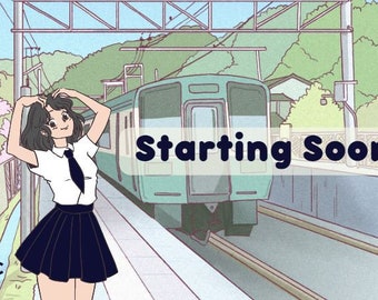 May include: A young woman in a white shirt and a navy blue skirt stands on a train platform. She is smiling and has her arms raised above her head. A green train is in the background. The text "Starting Soon..." is displayed on the image.