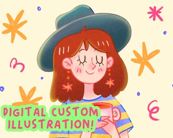 Cute Digital Custom Portrait | Drawing | Digital download, Kawaii Cartoon Style Gift Portrait, Personalized Commission Couple , Pet doodle