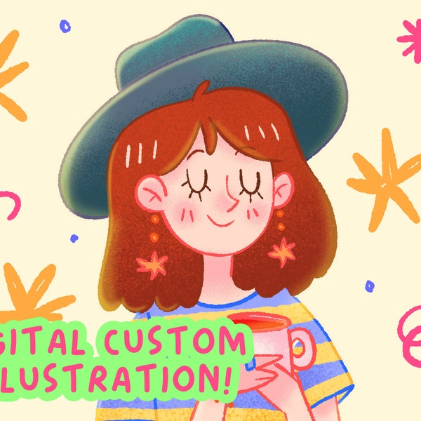 Cute Digital Custom Portrait | Drawing | Digital download, Kawaii Cartoon Style Gift Portrait, Personalized Commission Couple , Pet doodle