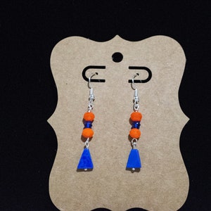 orange and blue glass bead earrings