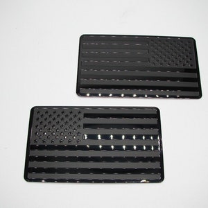AMERICAN TACTICAL FLAG Set (Regular/Reverse) Aluminum Matte Black/Black 3D Large Car Emblem Decal Sticker 5.0&quot; X 3.0&quot;
