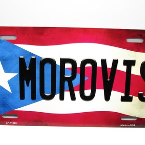 MOROVIS PUERTO RICO Flag Metal Car Novelty License Plate Auto Tag. Puerto Rican Flag Car License Plate