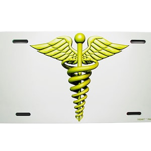CADUCEUS LOGO EMBLEM Metal Car Novelty License Plate Auto tag. Symbol of Medicine, Symbol of Hermes