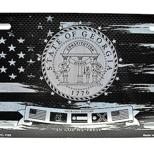 GEORGIA STATE SEAL American Tactical Flag Carbon fiber look Pattern Brushed Metal Car Novelty License Plate Auto Tag