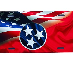 TENNESSEE STATE FLAG And American Waving Flag Metal Car Novelty License Plate Auto Tag