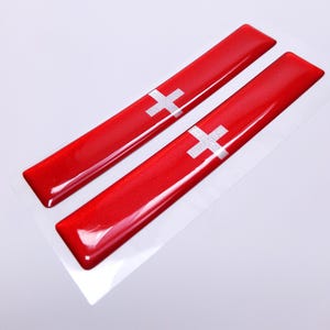 SWISS SWITZERLAND FLAG 3D Epoxy Car Emblem Decal Sticker Set (2) Flexible Durable Waterproof Highly Detailed Good Quality