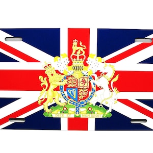 England BRITAIN BRITISH Flag Royal Arms Of Great Britain Metal Car Novelty License Plate Union Jack United Kingdom UK Flag License Plate