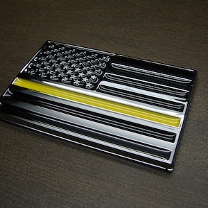 Calcomanía con emblema 3D de acabado cromado plateado de plástico ABS para despachadores, receptores de llamadas, bandera táctica estadounidense delgada de color amarillo (dorado)
