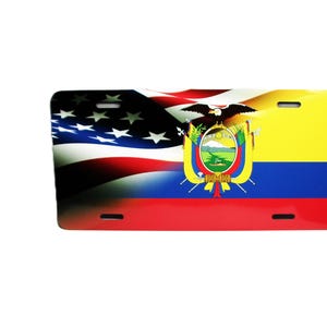 ECUADORIAN ECUADOR FLAG And American Flag Metal Car Novelty License Plate Auto tag. Bandera Del Ecuador