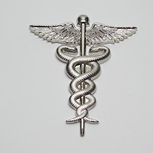 CADUCEUS, SYMBOL of MEDICINE, Symbol of Hermes Highly Detailed Heavy-Duty Top-Quality Zinc Alloy Emblem Sticker Decal for Cars and Bikes