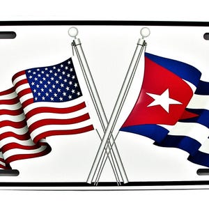 CUBA Cuban AMERICAN Crossed FLAG Metal Car Novelty License Plate Auto tag.