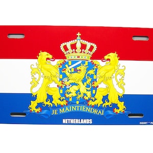 NETHERLANDS FLAG Coat Of Arms Metal Car Novelty License Plate Auto tag. DUTCH, Holland Flag Car License Plate