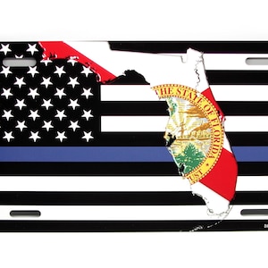 FLORIDA STAAT VLAG Kaart Amerikaanse Tactische Vlag Dunne Blauwe Lijn Metalen Auto Nieuwigheid Nummerplaat Auto Tag: