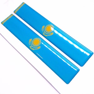 KAZAKH KAZAKHISTAN FLAGGE 3D Epoxy Auto Emblem Aufkleber Aufkleber Set (2) Flexibel Langlebig Wasserdicht Sehr detaillierte Gute Qualität