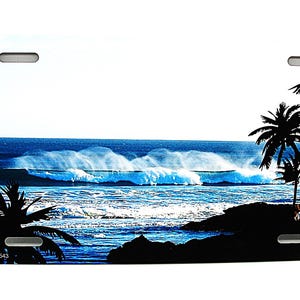 TROPICAL Beach Palm Trees OCEAN Wave SUNSET Metal Car Novelty License Plate Auto Tag