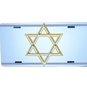 JEWISH STAR Star Of david Metal Car Novelty License Plate Auto tag. Shield of David Magen David