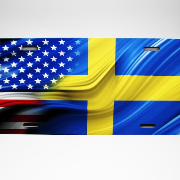 SWEDEN SWEDISH AMERICAN Flag Metal Novelty Car License Plate Auto Tag