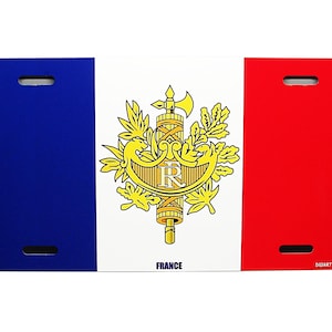 Tricolore, FRANZÖSISCH, FRANKREICH-FLAGGE mit Wappen Metallauto-Neuheits-Nummernschild-Autoanhänger