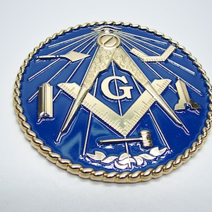 FREEMASON MASONIC 3D Car Emblem Heavy Duty Alloy Blue enamel Gold Color Mason Emblem