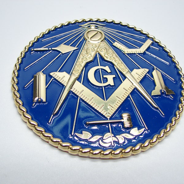 FREEMASON MASONIC 3D Car Emblem Heavy Duty Alloy Blue enamel Gold Color Mason Emblem